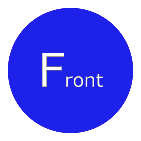 blue circle with the word Front in it